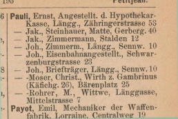Hier wohnte Jakob Pauli. Quelle: Adressbuch der Stadt Bern 1888-1889