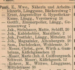 Wohnort von Jakob Pauli. Quelle: Adressbuch der Stadt Bern