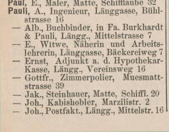 Wohnort Jakob Pauli 1893-1894, Quelle: Adressbuch der Stadt Bern
