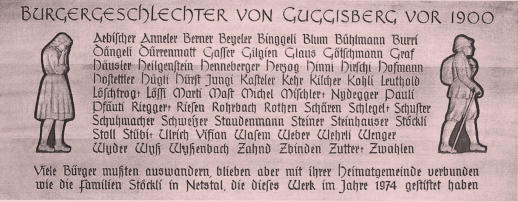 Erinnerungstafel im Gemeindehaus Guggisberg